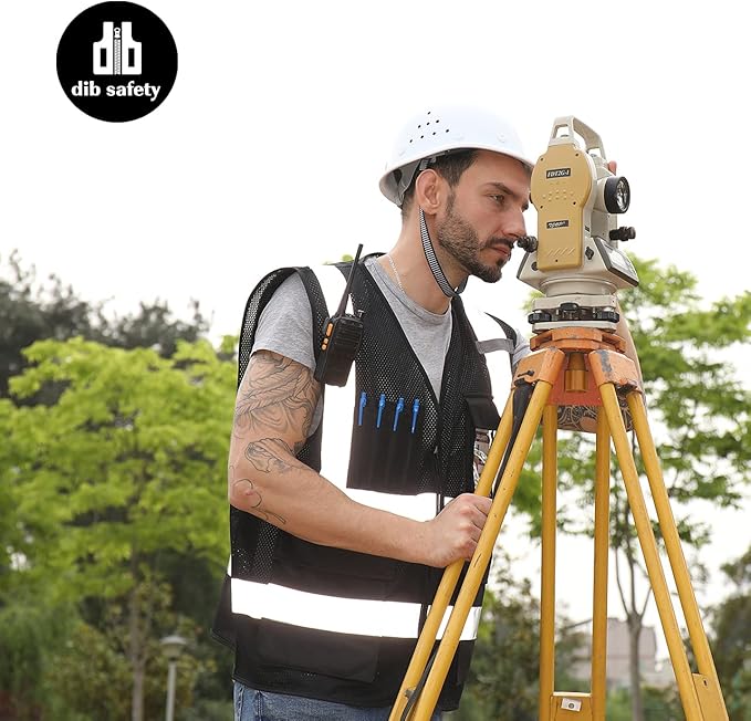 Dib Safety Reflective Mesh Vest High Visibility with Pockets and Zipper, Black Mesh L