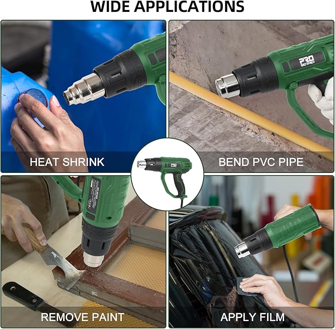 Prostormer 2000W Heat Gun, Hot Air Gun 140°F-1022°F(60°C-550°C) Variable Temperature Control for 3 Speed Settings with 4 Nozzels, for PVC, Paint Stripping, Shrink Wrapping, Crafts