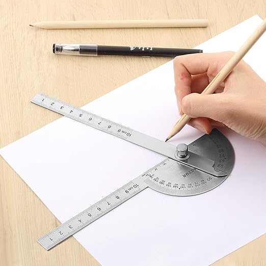 Angle Protractor Angle Finder Ruler Two Arm Stainless Steel Protractor Woodworking Ruler Measure Tool with 0-180 Degrees(10 cm/ 3.94 Inch)