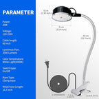 20W Clip on Light, LED Work Light with Flexible Gooseneck and Clip Base, Shop Tool Lamp for Lathe, Work Bench, Sewing Machine, Industrial Lighting, Small Areas Bright Lights, 2000 Lumens