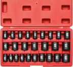 26 PCS 3/8" Drive SAE and Metric Impact Socket Set, SAE 5/16” to 7/8", Metric 7mm to 22mm, Premium Cr-V Steel, 6-Point Hex Designt,Cr-V Steel