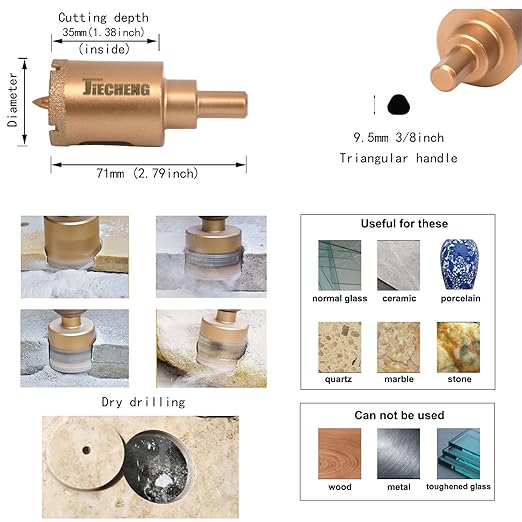 Brazed Diamond 2 inch Hole Saw with Center Drill Bit for Ceramic,Porcelain,Tile,Glass,Granite Quartz,Marble,Gemstone,Dry Drilling 50mm