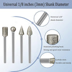 Stone Carving Set Diamond Burr Bits Compatible with Dremel, 20PCS Polishing Kits Rotary Tools Accessories with 1/8’ Shank for Carving, Engraving, Grinding, Stone, Rocks, Jewelry, Glass, Ceramics