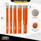 Dry Diamond Drill Bit Set,BGTEC 5pcs 6mm 6mm 8mm 10mm 12mm Hole Saw for Granite,Marble,Masonry, Concrete, Tile/Ceramic, Glass, Hard Plastic,Vacuum Brazed Diamond Core Drill Bit Kit