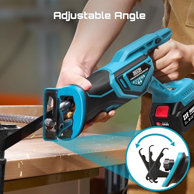 Seesii Reciprocating Saw Cordless, 3300 RPM Brushless Motor with 2 x 4.0Ah Batteries, 8 Saw Blades Portable for Wood PVC Cutting
