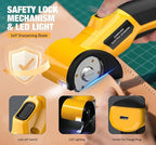 Cordless Electric Scissors,4V Rechargeable Cardboard Cutter Heavy Duty Scissor with Safety Lock & LED Light for Box Carpet Plastic Fabric(Yellow）