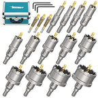 DAIMIT 19Pcs TCT Hole Saw Kit, 1/2"-2-1/8" Heavy-Duty Tungsten Carbide Hole Saws Kit for Metal, Stainless Steel, Iron, Wood, Plastic, with 3*Detachable Pilot Drill Bits and 3*L-Wrench
