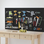 Pegboard, 4 PCS 16”×16” Large Heavy Duty Metal Pegboard Panels with Frame Black Peg Board Display Peg Boards for Walls, Display, Garage Tool Storage, Office Organization, Craft Room, Kitchen