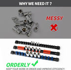 ALOANES 30 PC ABS Socket Organizer, 1/2 inch, 3/8 inch and 1/4 inch Drive Socket Rail Holders, Heavy Duty Socket Racks, Black Rails with 5 Color Clips
