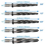 5 PCS M2 HSS Taper Chucking Reamer Set, 1/2" 3-Flat Round Shank Bridge/Construction Reamer Drill Bits for Steel, Metal, Wood, Alloy - Align and Enlarge Existing Holes to 3/8", 1/2", 5/8", 3/4", 1"