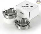 Quick Release Stainless Steel V Band Clamp with Male Female V Band Flange for Exhaust, Turbocharger, Turbo or Downpipe, Sold In Pair (3.0''), Silver