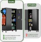 Metal Storage Cabinets on Wheels, 72.05" Steel Lockable Tool Cabinet with Shelves Pegboards Hooks for Home Office School Garage Warehouse Utility Room, Assembly Require, Black