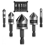 KENDO 5PCS Countersink Drill Bit Set, High Speed Steel Countersink Bits, 82 Degree 5 Flute Pieces, 1/4 Inch Hex Shank, Fit for Sink Holes into Metals, Wood, Plywood, Plastic with Aluminum Case