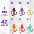 42Pack 8" Scissors All Purpose, Heavy Duty Scissors with Ultra Sharp Blades Comfort Grip Handles - For Office Home School Sewing Fabric Crafts, High/Middle School Student Teacher Scissor