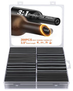 Eventronic Heat Shrink Tubing Kit 200 PCS, 3.54" Extra-Length, 3:1 Ratio Dual Walled with Strong Adhesive Lined, Marine Grade Shrink Wrap - Industrial Heat-Shrink Tubing -Black