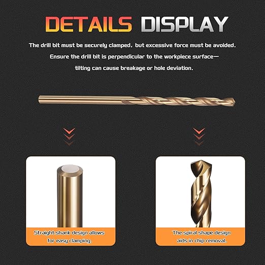 Drill Bit, #42 Cutting Diameter, 4341 HSS Gold Finish 118° Cutting Angle Number Jobber Bits - (Applications: for Drilling Soft Metal Plastic Wood), 10-Pieces
