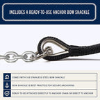 RainierSupplyCo Boat Anchor Rope - Double Braided Marine Rope Anchor Line - 50 ft x 1/4 Inch Nylon Boating Line with 316 Stainless Steel Thimble and Heavy Duty Marine Grade Snap Hook - Black