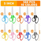 180Pack School Scissors for Student Teacher, 5" Kids Scissors Bulk Blunt Tip Scissor for Kids Safety Scissor for School Classroom Supplies Art Classroom Office Home Use