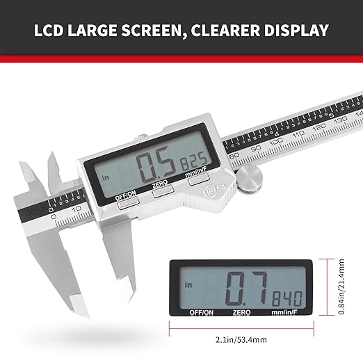 6 Inch/ 150mm IP54 Grade Stainless Steel Digital Caliper & Stainless Steel Rule, Inch/Millimeter/Fraction Conversion, IP 54 Splash Proof Protection Design, Large LCD Screen