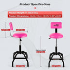 Shop Stool with Backrest, Mechanic Garage Stool for Workshop, Adjustable Shop Stools Chair, Padded Workbench Stools for Men Women, 300 LBS Capacity, 360° Swivel PVC Seat, Heavy Duty, Pink