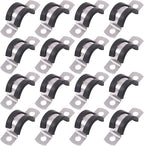Glarks 16Pcs 15MM 2 Hole U-Tube Strap Clamp Set 304 Stainless Steel Rubber Cushion Rigid Pipe Strap U Bracket Tube Strap Assortment Kit For Pipe Tube Fixing (15mm)