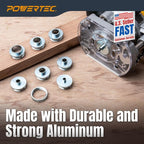 POWERTEC 72148 10pc Router Template Bushing Guides Set 5/16 to 1 Inch Fits Porter Cable Router Sub Bases & Dia 5-3/4" Trim Router Base Plate, Centering Pin and Cone, Perfect for Precision Woodworking