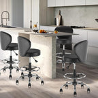 Black PVC Faux Leather Drafting Chair Set of 4 Rolling Swivel Salon Stool with Back Support Foot Rest Adjustable Hydraulic Seat Height for Massage Facial Spa Medical Drafting Tattoo Beauty