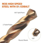 KENDO 5/16 Inch Cobalt Drill Bits (13pcs), M35 High Speed Steel, 135 Degree Tip, Jobber Length Twist Drill Bit Set for Hard Metal, Stainless Steel, Cast Iron, Wood and Plastic, with Storage Case