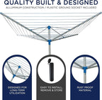 164 FT Umbrella Clothesline Outdoor - Clothes Line Outdoors Aluminum Frame with Ground Socket - Clotheslines for Outside Laundry Drying, Washing Line for Hanging Clothes, Sheets etc.