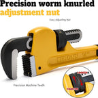14 Inch Adjustable Pipe Wrench, Heavy Duty Carbon Steel with Heat Treated Serrated Jaw and Smooth Worm Gear, Ideal for Plumbing & Pipe Fitting