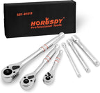 HORUSDY 3-Piece Ratchet Set, 1/4” 3/8”, 1/2" Drive Ratchet Handle Set, 90-Tooth,CR-V, Quick Release Ratchets