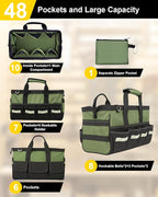 18 Inch Heavy Duty Tool Bag-48 Pockets,1680D Tear&Abrasion Resistant,Includes Tool Pouch,Tool Belt,Magnetic Wristband&Adjustable Shoulder Strap | Tool Organizer(Green)