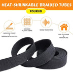 50% Ratio Heat Shrink Automotive Wire Loom Shrinkable Braided Sleeving Fabric Shrink Tubing Wear-Resistant Woven Wire Sheathing(1-3/8"-10ft)
