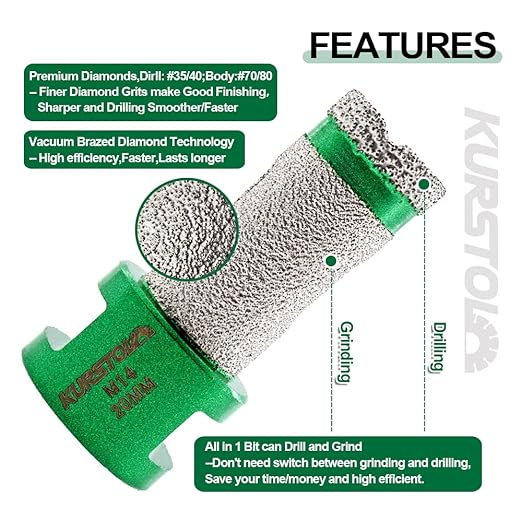 Tile Hole Saw Kit - 5pcs 35/50/65/75/102mm Diamond Core Drill Bits+1" Versatile Drilling Milling Bit+2" Beveling Chamfer Bit 5/8-11" Thread for Porcelain Ceramic Granite Marble Angle Grinder