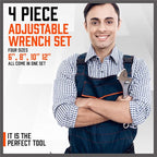HORUSDY 4-Piece Adjustable Wrench Set, CR-V Steel, Adjustable Wrenches Set(6-inch, 8-inch, 10-inch, 12-inch)