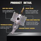 10Pcs TCT Carbide Hole Saw Kit for Metal, 5/8" to 2-1/8" Pilot Drill Bits for Metal, Tungsten Carbide Hole Cutter Set, Titanium-Plated Stainless Steel for Iron, Wood, Plastic
