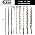 SDS Plus Drill Bits Set – 8pcs 12 Inch Concrete Masonry SDS Plus Drill Bit Set - Carbide Tipped - Rotary Hammer Drill Bits for Brick, Stone, Concrete
