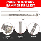 2 in X 24 in SDS MAX Bits, Rotary Hammer Drill Bits, Carbide Drill Bits, Masonry Drill Bits for Concrete, Stone and Brick, SDS MAX Hammer Double Flute, Masonry Drill Bit, Concrete Drill Bit