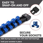ALOANES 30 PC ABS Socket Organizer, 1/2 inch, 3/8 inch and 1/4 inch Drive Socket Rail Holders, Heavy Duty Socket Racks, Black Rails with 5 Color Clips