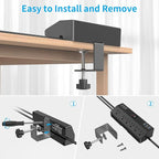 Desk Clamp Power Strip with 40W Fast Charging Station, JXGUCAT Removable Desk Clamp Mount Power Strip Surge Protector, 2 USB-C Ports, 6 AC Outlets and 10ft Cord, Fits 1.8" Tabletop Edge