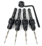 FTG USA Countersink Drill Bit Set 4 Pc #4 (7/64") Wood Bit, Tapered Bit, Stop Collar, Hex Wrench for Woodworking