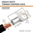 SELTERM 5pcs 1/0 AWG 1/2" Stud Tinned Copper Wire Lugs, Battery Cable Ends, Ring Terminals, 0 Gauge Terminal Connectors, UL Marine Grade Electrical Connectors