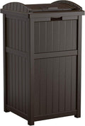 Suncast Trash Hideaway Durable Plastic Outdoor Garbage Waste Trash Can with Lid for 30 to 33 Gallon Trash Bags, Java Brown (2 Pack)