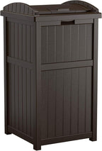 Suncast Trash Hideaway Durable Plastic Outdoor Garbage Waste Trash Can with Lid for 30 to 33 Gallon Trash Bags, Java Brown (2 Pack)