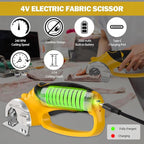 Cordless Electric Scissors, 4V Box Cutter & Cardboard Cutter with Upgrade Blade, LED Light, Safety Lock - Rechargeable Rotary Cutter for Fabric, Leather, Plastic, Crafting, Sewing, Industrial (Yellow)