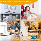 70" Adjustable Height Workbench, 2000 LBS Heavy Duty Work Table with Power Outlets & Pegboard, Rubber Wood Workstation for Garage, Workshop, Office, Home, Commercial