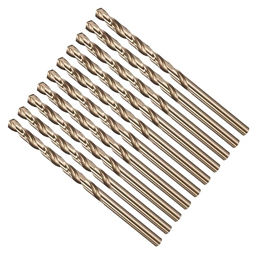 Drill Bit, #12 Cutting Diameter, 4341 HSS Gold Finish 135° Cutting Angle Number Jobber Bits - (Applications: for Drilling Soft Metal Plastic Wood), 10-Pieces