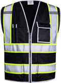 SKSAFETY 10 Pockets Safety Vest, Class 2 High Visibility Security with Zipper, Hi Vis Vest with Reflective Strips, ANSI/ISEA Standard, Construction Work Vest for Men ＆ Women （Black, XL）