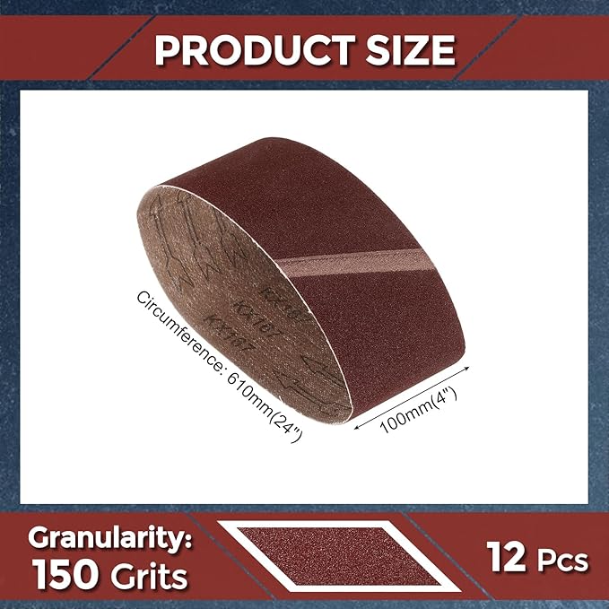 12 Pcs Sanding Belts 4 x 24 Inch 150 Grit Aluminum Oxide Abrasive Sandpaper for Belt Sander Metal Grinding Wood Working Weld Rust Removal