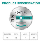 14-Inch Miter Saw Blades 80-Tooth, Circular Saw Blade, Woodworking Saw Blades for Table Saw, 1 Inch Arbor, 1 Pack